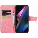 For OPPO Find X3 Pro Butterfly Love Flowers Embossed Horizontal Flip Leather Case with Holder & Card Slots & Wallet & Lanyard(Pink)