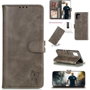 For Galaxy A51 Embossed Happy Cat Pattern Horizontal Flip Leather Case with Holder & Card Slots & Wallet(Grey)