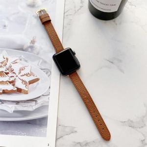 Litchi Texture Slimming Strap horlogeband voor Apple Watch Series 7 41mm / 6 & SE & 5 & 4 40mm / 3 & 2 & 1 38mm (Bruin)
