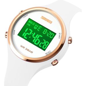 SKMEI 1720 Round Dial LED Digital Display Luminous Silicone Strap Electronic Watch(White)