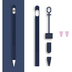 2 sets 4 in 1 stylus siliconen beschermhoes + anti-verloren touw + dubbele pen nip cover set voor Apple Pencil 1 (midnight blue)