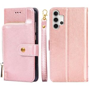 For Samsung Galaxy A32 4G Zipper Bag PU + TPU Horizontal Flip Leather Case with Holder & Card Slot & Wallet & Lanyard(Rose Gold)