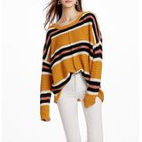 Women Knitwear Turtleneck Sweater  Size: L(Yellow Black Stripes)