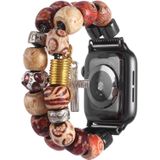 For Apple Watch 5 & 4 44mm / 3 & 2 & 1 42mm DIY Printing Wood Bead Bracelet Watchband(Not adjustable)