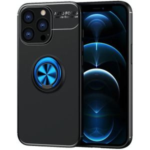 Metalen ring houder 360 graden roterende TPU geval voor iPhone 13 Pro Max (zwart + blauw)