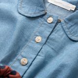 Girls Dress Denim Stitching Mesh Skirt + Removable Polka Dot Belt Suit Skirt (Color:Blue Size:130)