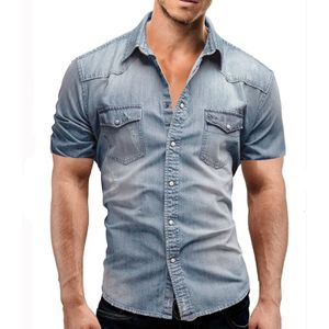 Cowboy Short Sleeve Shirt Leisure Fashion Daily Shirt voor heren  maat: L (Lichtblauw)