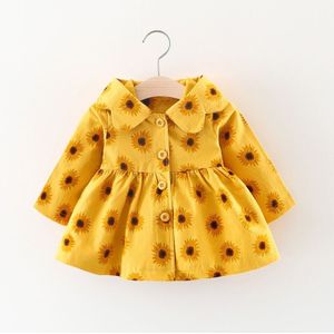 Spring and Autumn Girl Sunflower Print Pattern Long Sleeve Hooded Jacket  Height:100cm(Yellow)