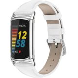 Voor FitBit Charge5 Mijobs echte lederen slanke horlogeband (wit+zilver)