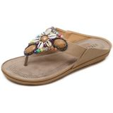 Ladies Summer Bohemian Sandals Seaside Retro Beaded Shell Slippers  Size: 36(Apricot)