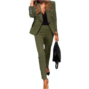 2 in 1 massief kleur lange mouw broeken pak voor dames (kleur: leger groen maat: m)