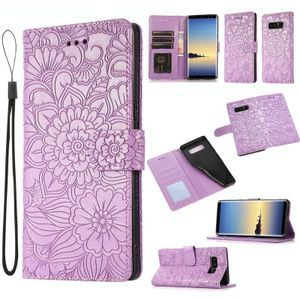 For Samsung Galaxy Note8 Skin Feel Embossed Sunflower Horizontal Flip Leather Case with Holder & Card Slots & Wallet & Lanyard(Purple)