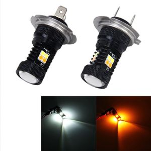 2 PCS H7 DC 12V 5W 350LM Auto Car Fog Lights with 16 SMD-3030 LED Bulbs  White + Yellow Light