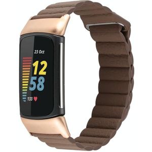 Voor Fitbit Charge 5 magnetische lus lederen horlogeband