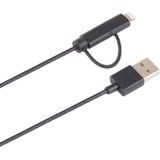 1m MFI 2 in 1 8 pin + Micro USB 2.0 mannelijk naar USB-gegevens Sync opladen kabel  voor iPhone 6 Plus & 6s Plus / iPhone 5 & 5S & 5 C / iPad Air / iPad mini  alle Micro USB tabblad PC / Mobile Phone(Black)
