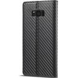 LC.IMEEKE Carbon Fiber PU + TPU Horizontal Flip Leather Case with Holder & Card Slot & Wallet For Samsung Galaxy S8(Vertical Black)