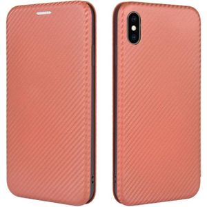 For iPhone XS Max Carbon Fiber Texture Magnetic Horizontal Flip TPU + PC + PU Leather Case with Card Slot(Brown)
