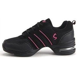 Zachte bodem mesh ademend moderne dansschoenen heightening schoenen voor vrouwen  schoenmaat: 35 (zwart roze)