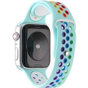 For Apple Watch Series 6 & SE & 5 & 4 40mm / 3 & 2 & 1 38mm Rainbow Sport Watchband (Turquoise)
