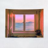 Sea View Window Background Cloth Fresh Bedroom Homestay Decoration Wall Cloth Tapestry  Size: 150x130cm(Window-3)