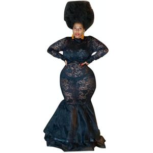 Doorzichtige holle kant grote maat sexy jurk (kleur: zwart Maat: XXL)