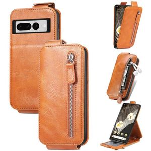 Voor Google Pixel 7 Pro Zipper Wallet Vertical Flip Leather Phone Case (Bruin)