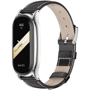 Voor Xiaomi Mi Band 8 Mijobs Plus Case lederen horlogeband (zwart zilver)