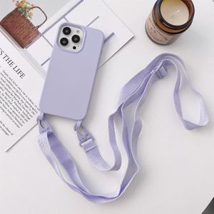 Elastic Silicone Protective Case with Wide Neck Lanyard For iPhone 13 Pro Max(Purple)