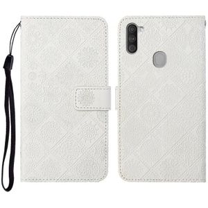 For Samsung Galaxy A11 Ethnic Style Embossed Pattern Horizontal Flip Leather Case with Holder & Card Slots & Wallet & Lanyard(White)
