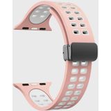 Magnetische vouwsluiting vierkante gaten siliconen horlogeband voor Apple Watch Series 8 & 7 41 mm / SE 2 & 6 & SE & 5 & 4 40 mm / 3 & 2 & 1 38 mm (roze wit)