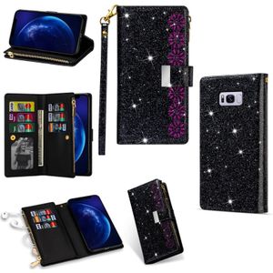 For Samsung Galaxy S8 Multi-card Slots Starry Sky Laser Carving Glitter Zipper Horizontal Flip Leather Case with Holder & Wallet & Lanyard(Black)