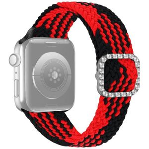 Verstelbare nylon gevlochten elasticiteit diamant gesp vervangende band horlogeband voor Apple Watch Series 7 & 6 & SE & 5 & 4 40mm / 3 & 2 & 1 38mm (rood zwart)