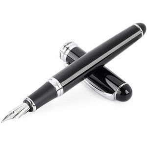 X750 Stationery Stainless Steel Fountain Pen Medium Nib Ink Pens School Oiifice Gift  Nib Size:1.0mm(Black)