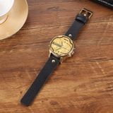 Cagarny 6820 Round Large Dial Leather Band Quartz Dual Movement Watch for Men (Gold Black Surface Black Band)