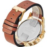 Cagarny 6820 Round Large Dial Leather Band Quartz Dual Movement Watch for Men (Gold Black Surface Black Band)