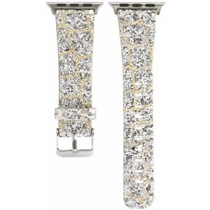 For Apple Watch 5 & 4 44mm / 3 & 2 & 1 42mm Glitter Sequins Leather Replacement Strap Watchband(Gold Silver)