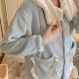Two-piece Thickened Warm Pajamas For Pregnant Women (Color:Blue Size:L)