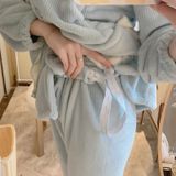 Two-piece Thickened Warm Pajamas For Pregnant Women (Color:Blue Size:L)