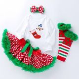 Baby Kerst Kerst Lange Mouw Cartoon Romper Net Gauze Tutu Set (Kleur: Sneeuwpop sokken maat: 66)