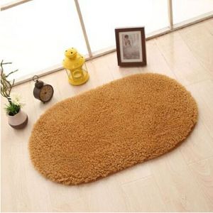 Faux Fur Rug Anti-slip Solid Bath Carpet Kids Room Door Mats Oval  Bedroom Living Room Rugs  Size:60x90cm(Khaki)