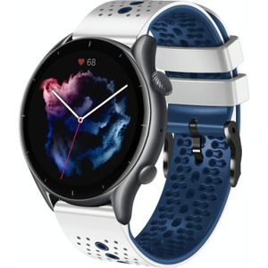 Voor Amazfit GTR 3 Pro 22 mm geperforeerde tweekleurige siliconen horlogeband (wit + blauw)