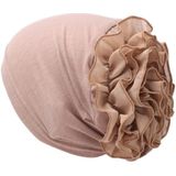 Solid Color Chiffon Big Cap Flower Pullover Turban Hat  Size:One Size(Black)