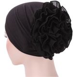 Solid Color Chiffon Big Cap Flower Pullover Turban Hat  Size:One Size(Black)