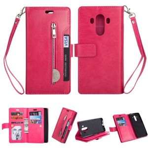 For Huawei Mate 10 Pro Multifunctional Zipper Horizontal Flip Leather Case with Holder & Wallet & 9 Card Slots & Lanyard(Rose Red)