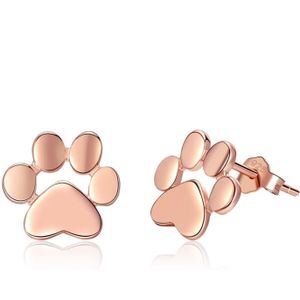 Women Fashion Pet Cat Footprints Sliver Earrings  Color:Rose Gold