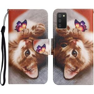 Voor Samsung Galaxy A02S US Edition Painted Pattern Horizontal Flip Lederen Case met Houder & Card Slot & Portemonnee (Butterfly Cat)