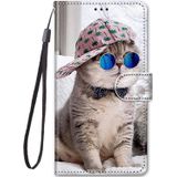 For Samsung Galaxy S20+ Coloured Drawing Cross Texture Horizontal Flip PU Leather Case with Holder & Card Slots & Wallet & Lanyard(Oblique Hat Blue Mirror Cat)