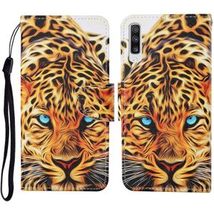 For Samsung Galaxy A50 / A30s Colored Drawing Pattern Horizontal Flip Leather Case with Holder & Card Slots & Wallet & Lanyard(Yellow Leopard)
