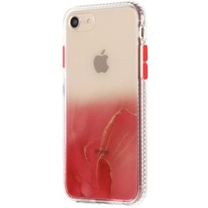 For iPhone SE 2020 / 8 / 7 Marble Pattern Glittery Powder Shockproof TPU Case with Detachable Buttons(Red)