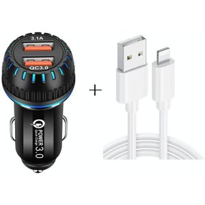 YSY-349 QC3.0 Dual Port USB Car Charger + 3A USB to 8 Pin Data Cable  Length: 1m(Black)